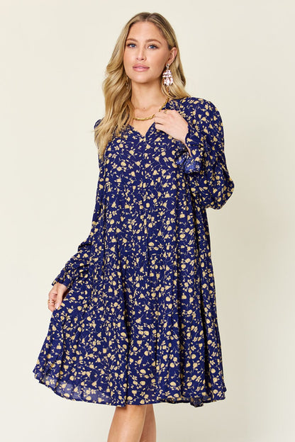 Double Take Full Size Printed Ruffle Hem Long Sleeve Tiered Dress