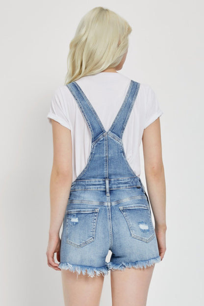 RISEN Distressed Raw Hem Denim Overalls