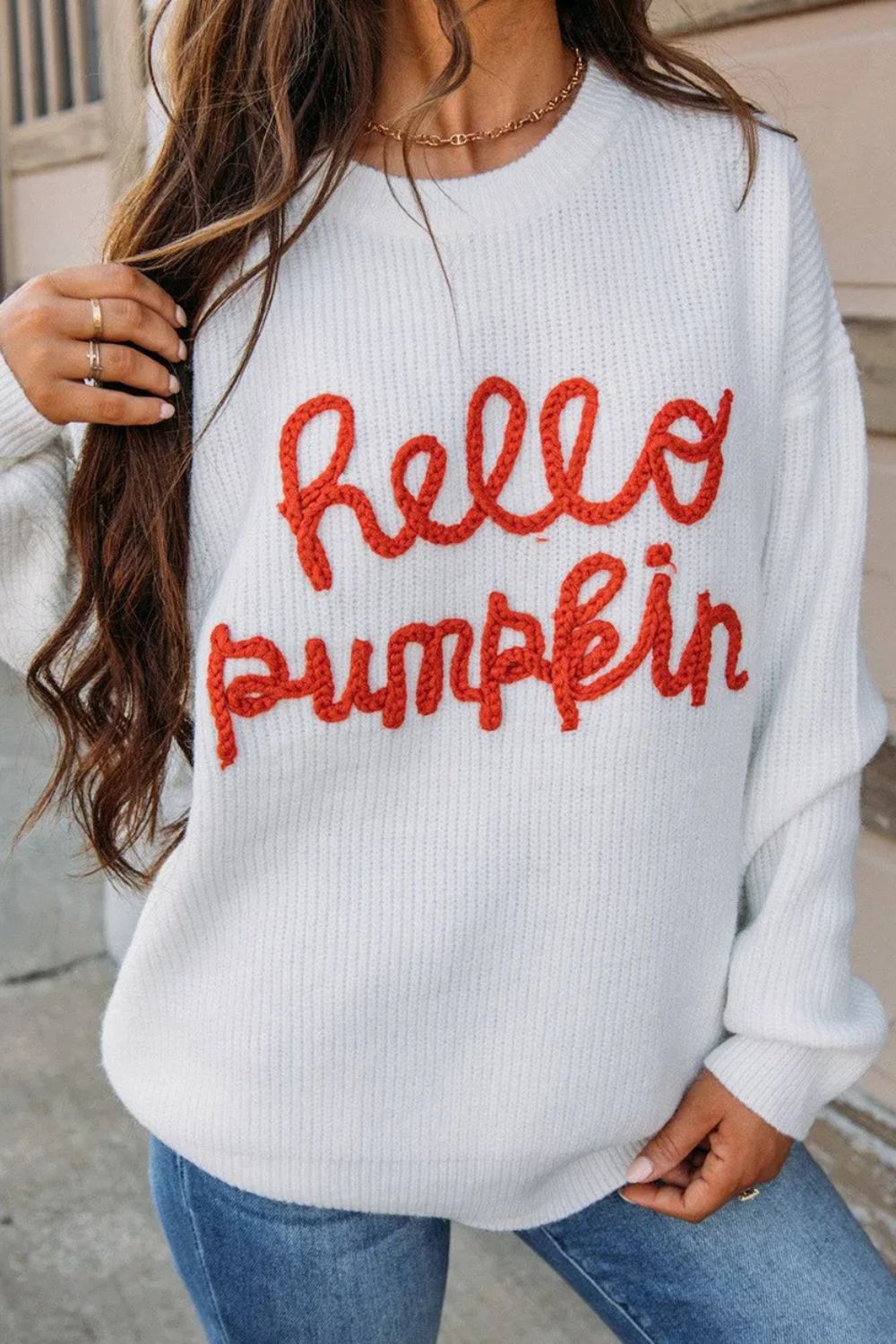 Contrast Letter Round Neck Long Sleeve Sweater