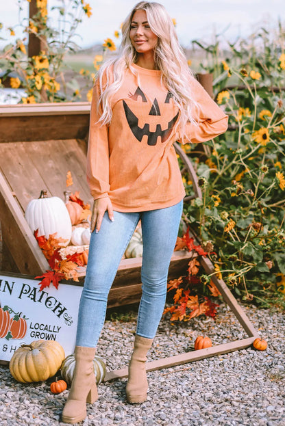 Round Neck Dropped Shoulder Jack-O'-Lantern Graphic Sweatshirt