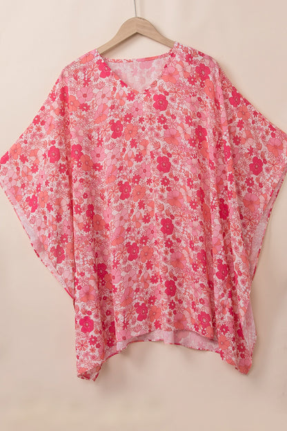 Floral V-Neck Three-Quarter Sleeve Blouse