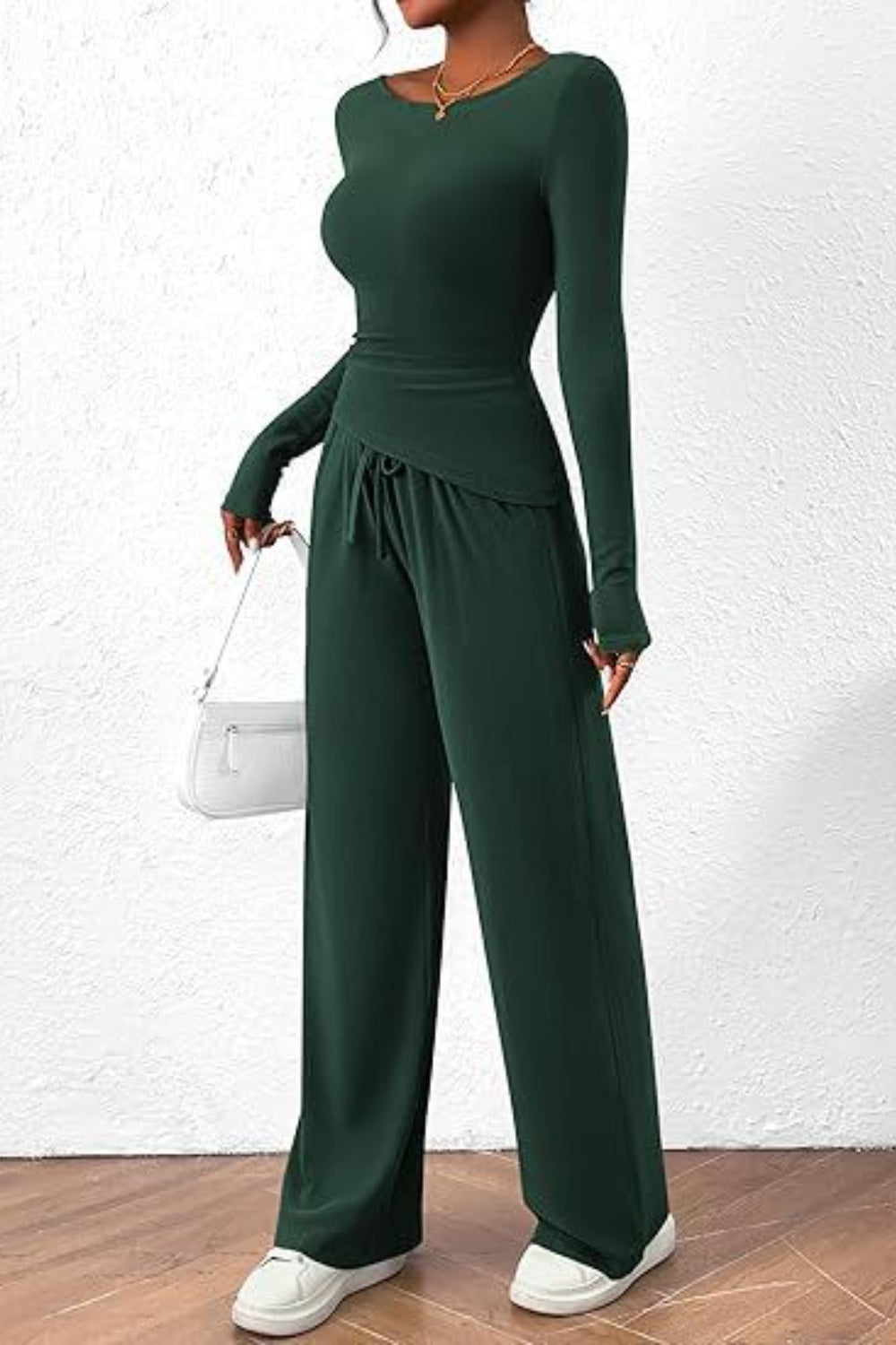 Round Neck Long Sleeve Top and Pants Set