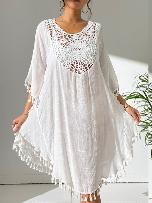 Tassel Cutout Scoop Neck Cover-Up Dress