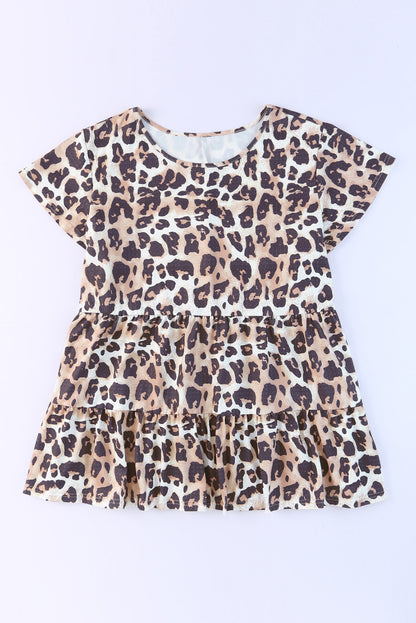 Plus Size Leopard Round Neck Blouse