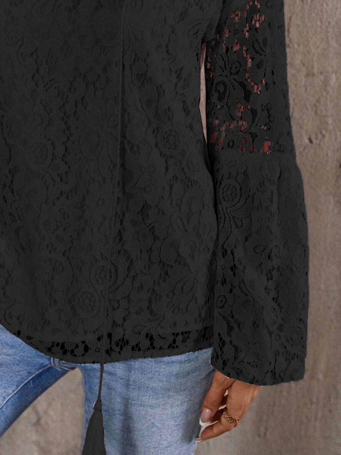 Lace Tie Neck Long Sleeve Blouse